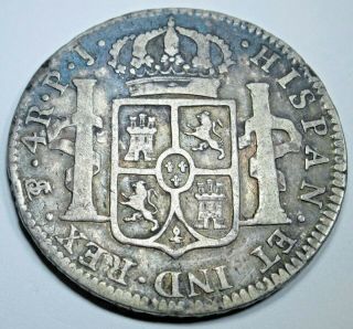 1808 Spanish Silver 4 Reales Piece of 8 Real Old Antique Colonial Treasure Coin 2
