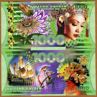 Netherlands East Indies (indonesia),  1000 Gulden,  2016 Polymer,  Unc Woman