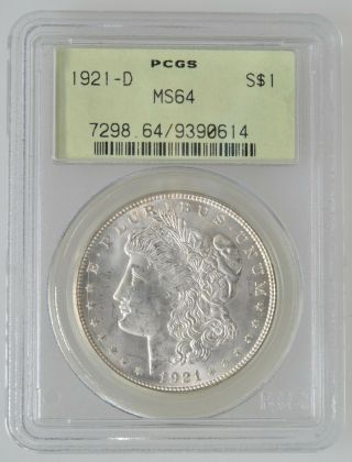 Ngc Certified Ms 64 1921 - D Morgan Silver Dollar Last Year Issue Of The Morgan