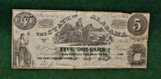 State Of Alabama Five Dollar Confederate Treasury Note No.  12162 - 1st Jan 1864