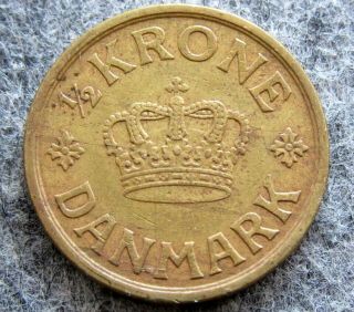 Denmark Christian X 1924 Hcn Gj 1/2 Half Krone
