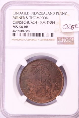 Zealand c.  1880 Milner and Thompson Christchurch Penny MS 64 RB NGC Scarce 3