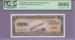Dominican Republic Banco Central 1975 - 76 50 Pesos Oro Pick 112s Specimen