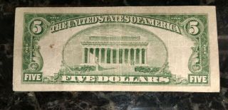 1934 Circulated Five Dollar $5 Green Seal Star Note 2