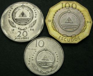 Cape Verde 10,  20,  100 Escudos 1994 - 3 Coins - 3054 ¤