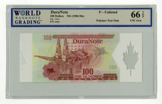 Duranote Polymer Note,  100 Unit Test Note W/ Maple Leaf Security Device Windows