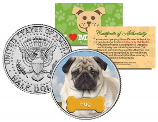 Pug Dog Jfk Kennedy Half Dollar Colorized U.  S.  Coin Limited Edition