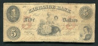 1853 $5 The Exchange Bank Of Columbia,  South Carolina Obsolete Currency Note