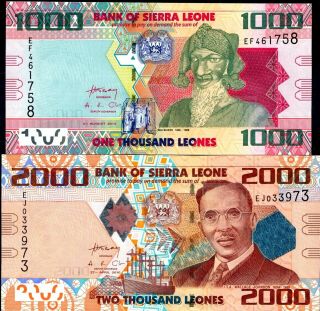 Sierra Leone 2010 - 2013,  1000 & 2000 Leones,  Banknote Set Of 2 Unc