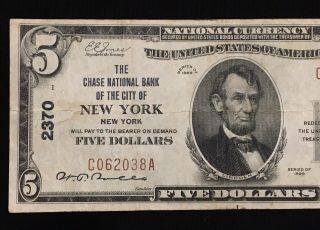 1929 $5 Chase National Bank Of The City Of York Ch.  2370