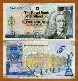 Scotland Royal Bank,  5 Pounds 2004,  P - 363,  Unc Commemorative 250 Years Golf Club
