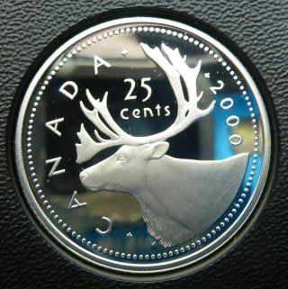 . 925 Silver 2000 Canada 25 Cents Quarter Dollar Km 184a Caribou Gem Proof Wb 2