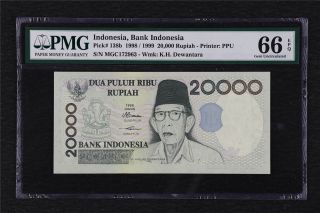 1998/1999 Indonesia Bank Indonesia 20000 Rupiah Pick 138b Pmg 66 Epq Gem Unc