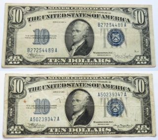 1934,  1934 C $10 Silver Certificates,  Blue Seal Hamilton Notes (181736k)