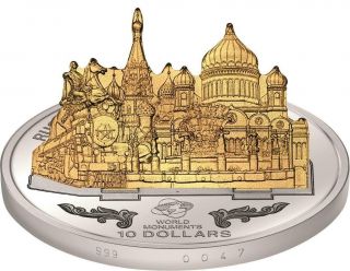 Cook Islands 2012 $10 Russian Landmarks 3d Sculpture 1oz&4.  51g Silver/gold Coin