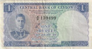 Ceylon 1 Rupee Banknote 20.  1.  1951 P.  47 Almost Very Fine