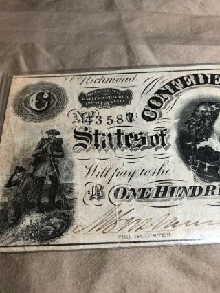 1864 $100 Dollar Confederate States Of America Currency Note Bill See Others