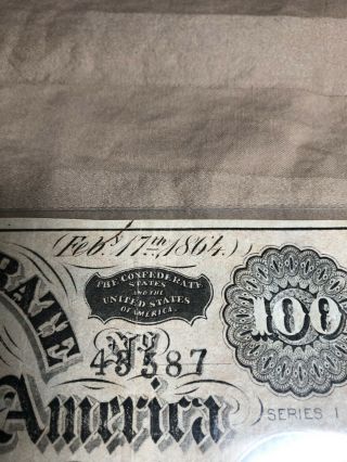 1864 $100 Dollar Confederate States of America Currency Note Bill SEE OTHERS 3