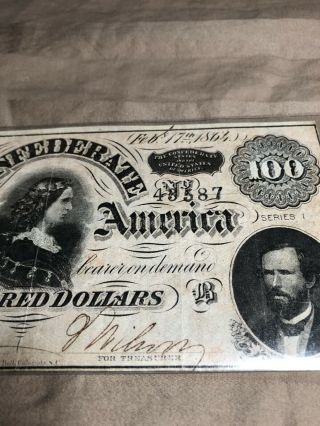 1864 $100 Dollar Confederate States of America Currency Note Bill SEE OTHERS 4