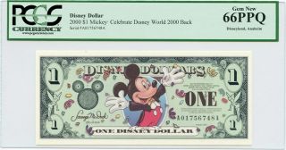 Disney Dollar: 2000 A $1 Mickey (celebrate Disney World 2000 Back) Gem 66ppq