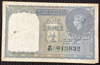 India 1 Rupee 1940 Black Serial Number P.  25 Scarce Note