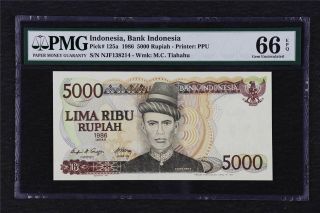 1986 Indonesia Bank Indonesia 5000 Rupiah Pick 125a Pmg 66 Epq Gem Unc