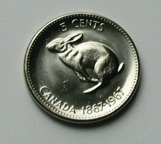 1867 - 1967 Canada Coin - 5 Cents - Unc (from Roll) - Rabbit Animal