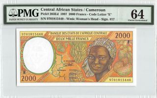 Central African States / Cameroun 1997 P - 203ed Pmg Choice Unc 64 2000 Francs