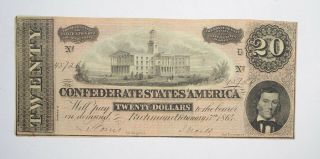 Civil War 1864 $20.  00 Confederate States Horse Blanket Note 736