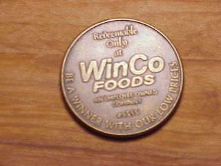 Vintage Winco Foods $5 Trade Token - - - Brass Coin - - - 38.  9mm Diameter