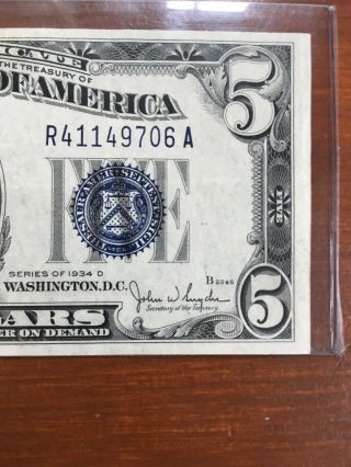 1934 D $5 Five Dollar Silver Certificate Crisp Paper 4