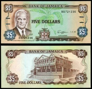 Jamaica 5 Dollars 1989 P 70 Au - Unc