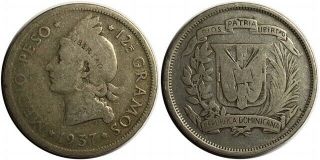 1937 Dominican Republic Medio 1/2 Peso Km 21 Foreign Silver Coin