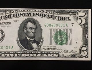 1928 A $5 Federal Reserve Note Unc/ Cu,