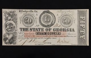 1863 $50 Milledgeville Georgia Confederate Note -
