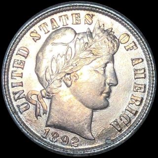 1892 Barber Silver Dime Perfect Uncirculated High End Ms Bu Philadelphia Coin Nr