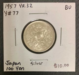 1957 Yr.  32 Japan 100 Yen Silver Y 77 Bu Nr