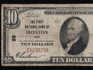 1929 $10 National Bank Note Ironton Ohio Ch.  98