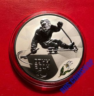 3 Roubles 2014 Russia Xxii Olympic Winter Games Ice Sledge - Hockey Silver Proof