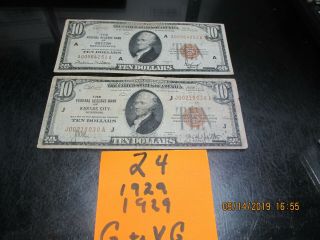 2) 1929 Brown National Currency $10 Ten Dollar Bill