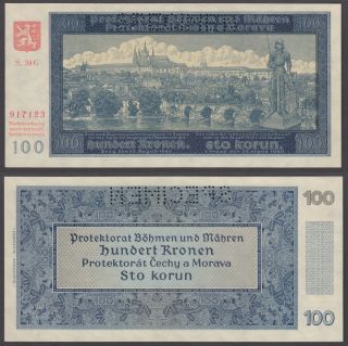 Bohemia & Moravia 100 Korun 1940 Unc Crisp Specimen Banknote Km 7s