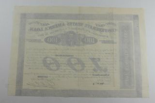 AUTHENTIC - 1863 Confederate States - Civil War $100 Bond Certificate 617 2