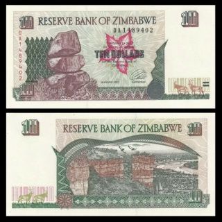 Zimbabwe 10 Dollars,  1997,  P - 6,  Unc World Currency
