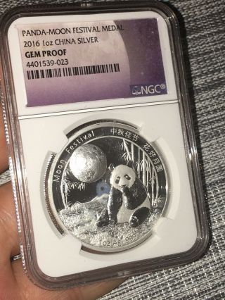 2016 China 1 Oz Silver Panda Moon Festival Medal Ngc Gem Proof Coin