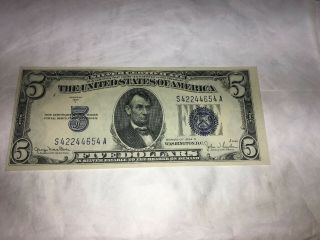 1934 D $5 Dollar Bill Old Us Currency Blue Seal Uncirculated Bill