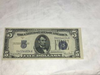 1934 D $5 DOLLAR BILL OLD US CURRENCY BLUE SEAL Uncirculated Bill 3