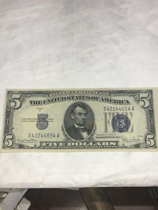 1934 D $5 DOLLAR BILL OLD US CURRENCY BLUE SEAL Uncirculated Bill 4