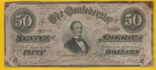 1864 Civil War Confederate States Richmond $50 Dollar Large Note