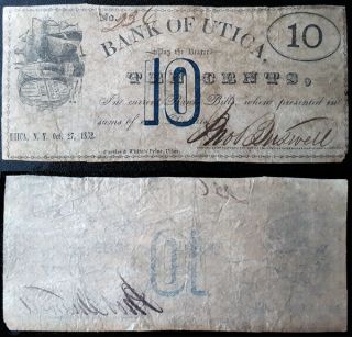 1862 10c Ten Cents Bank Of Utica York Obsolete Civil War Era Scrip Note