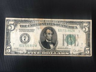 1928 A $5 Federal Reserve Note Green Seal Numeric 7